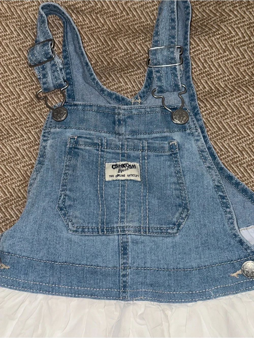 OshKosh B'gosh Denim Bib with White Eyelet Skirt - Blue & White